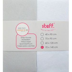 Steff - hoeslaken 70x140 cm - jersey katoen set van 2 wit + grijs met kwaliteitslabel OEKO-Tex standard 100