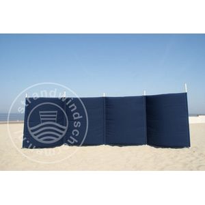 Strand Windscherm 5 meter dralon effen marine blauw met houten stokken