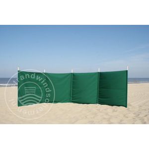 Strand Windscherm 5 meter dralon effen groen met houten stokken