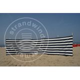 Strand Windscherm 7 meter dralon marine blauw/wit met houten stokken