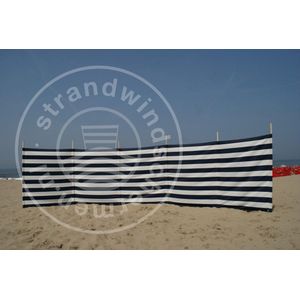 Strand Windscherm 7 meter dralon marine blauw/wit met houten stokken