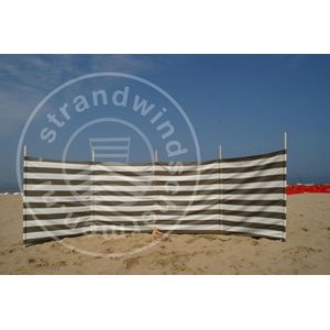 Strand Windscherm 5 meter dralon taupe/wit met houten stokken