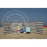 Strand Windscherm 6 meter dralon Taupe /wit met houten stokken