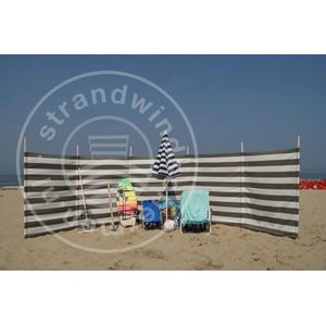 Strand Windscherm 6 meter dralon Taupe /wit met houten stokken