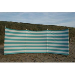 Strand Windscherm 4 meter Dralon Turquoise/wit met houten stokken