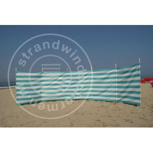 Strand Windscherm 6 meter Dralon turquoise/wit met houten stokken