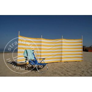 Strand Windscherm 4 meter dralon geel/wit met houten stokken