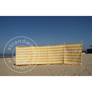 Strand Windscherm 5 meter dralon geel/wit met houten stokken