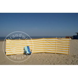 Strand Windscherm 6 meter dralon geel/wit met houten stokken