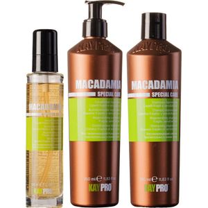 KayPro Macadamia set shampoo 350ml & conditioner 350ml & haarserum 100ml - bundel ideaal voor het verzorgen van droog, fijn en beschadigd haar - haarverzorging set - Geschenkset - Giftset - voordeelverpakking