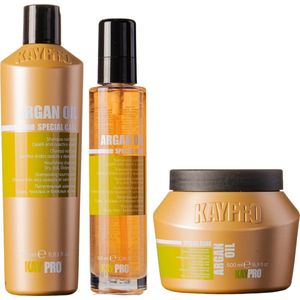 KayPro Argan oil set shampoo 350ml & haarmasker 500ml & haartreatment 100ml - bundel ideaal voor het verzorgen van droog, dik en beschadigd haar - haarverzorging set - Geschenkset - Giftset - voordeelverpakking