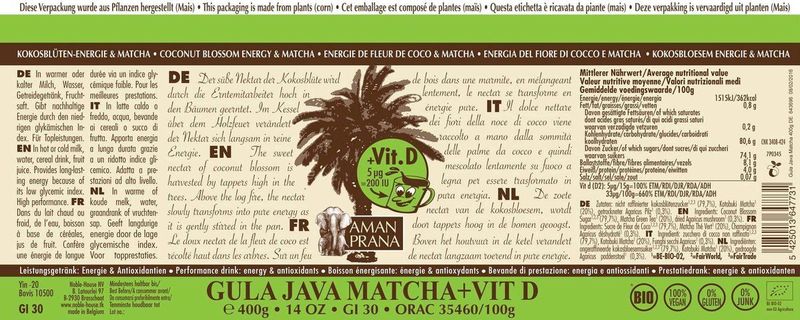 Amanprana Gula java matcha + vitamine D biologisch 400 gram