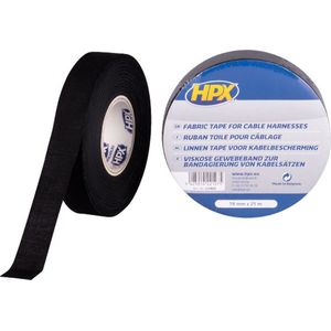 Linnen tape voor kabelbescherming - zwart 19mm x 25m