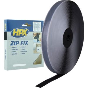 Zip fix klittenband (haak) - zwart 20mm x 25m