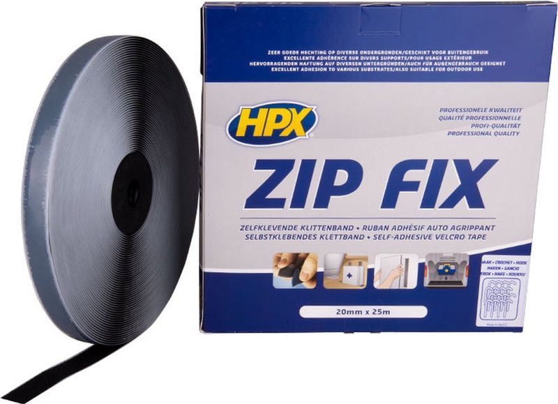 HPX - Zip Fix - Klittenband - Zwart - 20mm x 25m