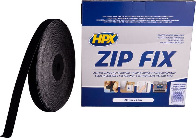 HPX - Zip Fix - Klittenband - Zwart - 20mm x 25m