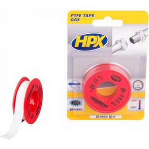 HPX PTFE Tape Gas teflontape voor gasleidingen 12mm / 12m / wit