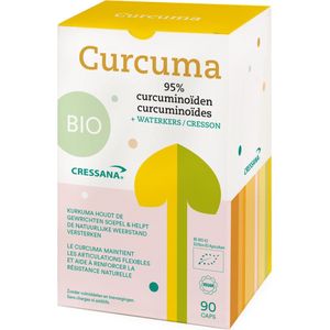 Cressana Curcuma longa extract BIO - kurkuma helpt de natuurlijke weerstand versterken - de natuurlijke vitamine C (uit camu-camu) draagt bij tot het behoud van een goed werkend immuunsysteem - 90 vegan capsules