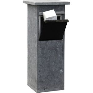 Belgische blauwsteen Pakketbrievenbus met hoed met zwarte pakketdeur