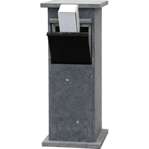 Belgische blauwsteen Pakketbrievenbus met voet en hoed met zwarte pakketdeur