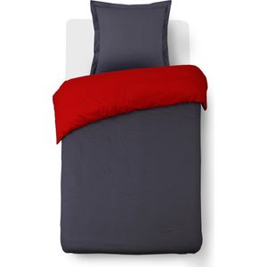 Vision - Tweezijdig Omkeerbaar Dekbedovertrek - Anthraciet/Rood - 135 x 200 cm met 1 sloop 80 x 80 cm