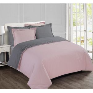 Vision tweezijdig dekbedovertrek - grijs/roze - éénpersoons - 140 x 200cm met 1 bijhorende sloop