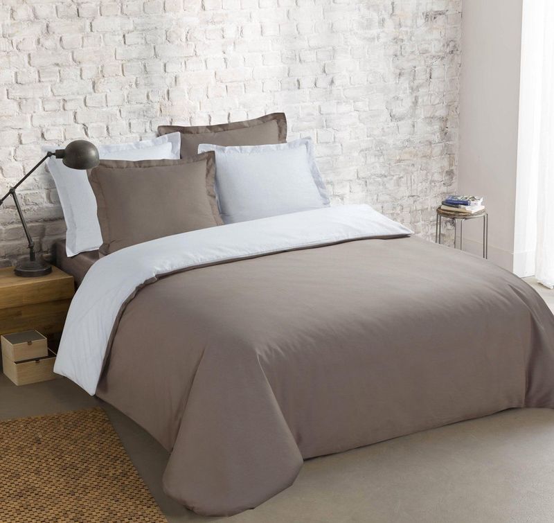 VISION - Bicolor Omkeerbaar - Dekbedovertrekset - Taupe/Wit - 100% Katoen