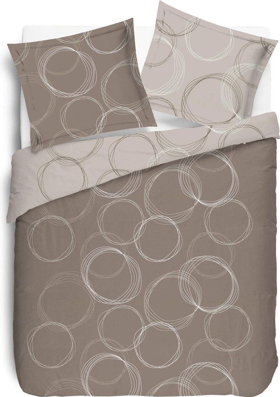 VISION Lenny Taupe - Omkeerbaar tweezijdig Dekbedovertrek met 2 bijhorende slopen - 240x220cm - 100% katoen