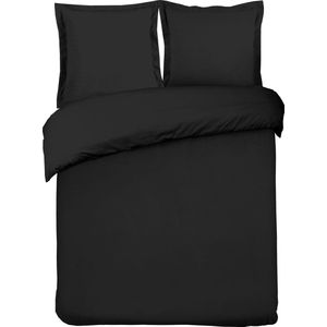 VISION Dekbedovertrekset Uni Zwart - Dekbedovertrek 200 x 200cm met 2 slopen - Tweepersoonsbed - 100% katoen