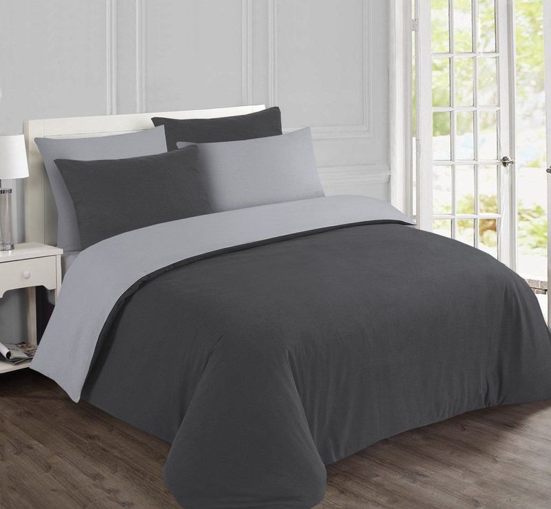 Vision Flanel Antraciet/grijs - Omkeerbaar - Dekbedovertrek 240x220cm met 2 slopen - 100% Katoen Flanel