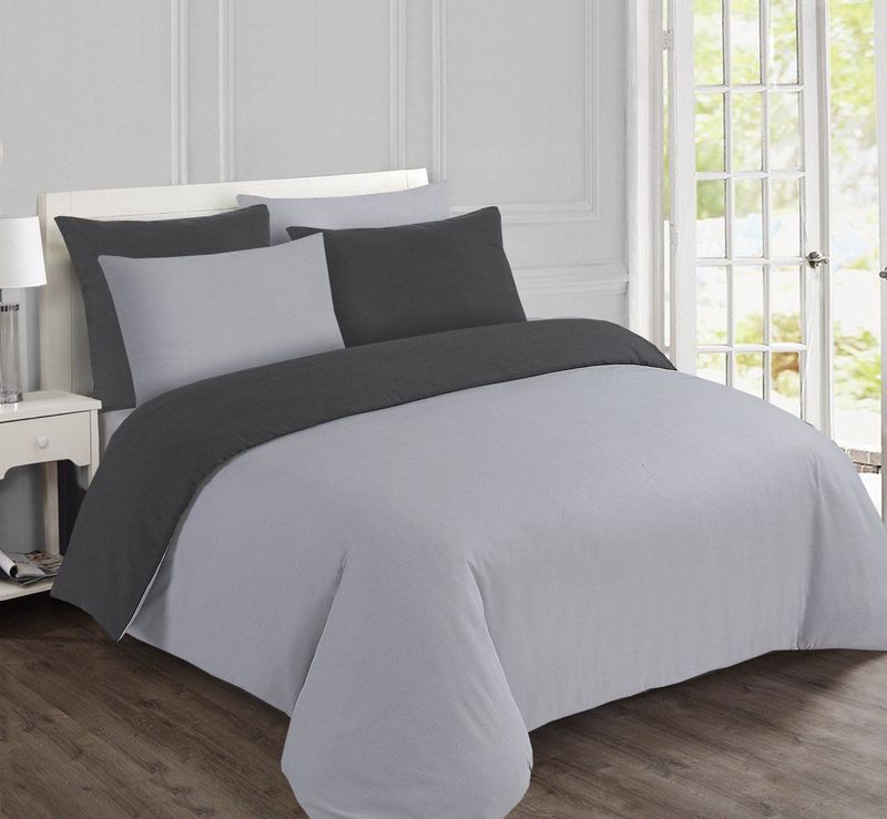 Vision Flanel Antraciet/grijs - Omkeerbaar - Dekbedovertrek 200x200cm met 2 slopen - 100% Katoen Flanel