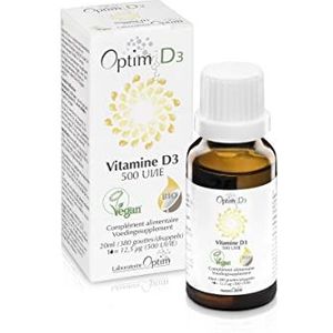 Plantaardige vitamine D voedingssupplement - veganistisch - natuurlijk | 500IU per druppel - flesje van 20ML | Lichen - planten - Vitashine | volwassenen - kinderen | Optim D3