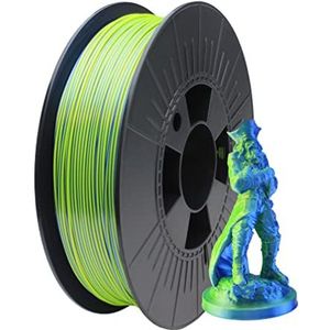 ICE FILAMENTS, Illusie + filament (Silk PLA), filament voor 3D-printers, 1,75 mm, 0,75 kg, blauw + neongeel (blauw + geel)