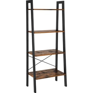ACAZA Boekenkast - Boekenrek - Wandrek - Industrieel - Hout en metaal - 136x56x34 cm - Zwart en Vintage Bruin