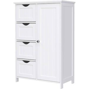 Acaza - Badkamerkast - Kolomkast badkamer - 55x30x81cm - Wit -4 Lades en Kastje - Kolomkast staand - badkamer kast