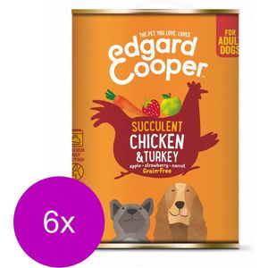 6x Edgard & Cooper Blik Honden Natvoer Hondenvoer Kip - Kalkoen 400 gr