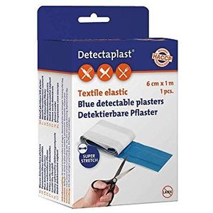Detectaplast blauwe pleisters Elastic, metaaldetecteerbare en flexibele pleisters sensitive, wondverzorging voor de voedingsindustrie, catering en grootkeuken, 6 cm x 1 m, 1 stuk