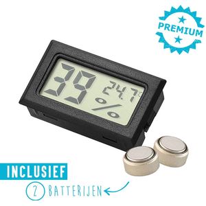 Compacte Hygrometer Mèt Batterijen - Zwart - Hygro- en Thermometer - Digitale Luchtvochtigheidsmeter - Vochtmeter Voor Binnen - 2 in 1