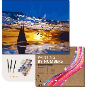 ARTECO® Schilderen Op Nummer – Painting By Numbers – Volwassenen + Kinderen – Met Frame – Zeilboot op zee - Cadeau