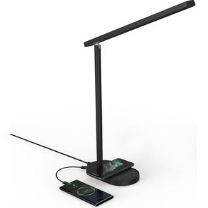 TIKKENS Bureaulamp led Dimbaar - Draadloze Oplader & USB Opladen - Wireless Charger - Zwart