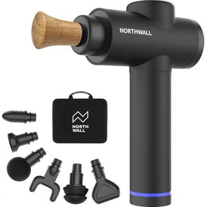 Northwall Massage Gun Professioneel Prime - Massage Pistool Inclusief Koffer en 7 Opzetstukken incl. Eikenhouten Massagekop - Krachtig en Draadloos Sport en Relax Massage Apparaat