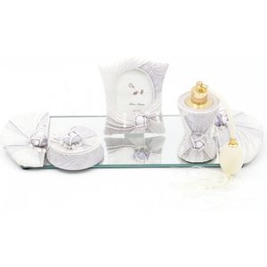 Dienblad Set Met Fotokader, Juwelen Doosje en een Parfumverstruiver - Wit Met Paars