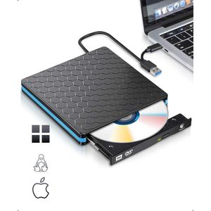 Ferexx - Externe CD/DVD Speler en Brander voor laptop en PC - USB 3.0 & USB-C - Zwart