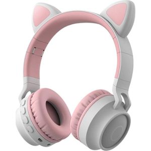 Kinder hoofdtelefoon - koptelefoon Bluetooth met led katoortjes licht grijs - roze