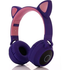 Kinder hoofdtelefoon - koptelefoon Bluetooth met led kattenoortjes purper - roze