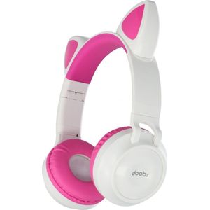 Kinder hoofdtelefoon - koptelefoon Bluetooth met led kattenoortjes miauw - wit-roze