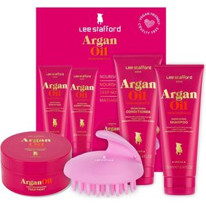 Lee Stafford ArganOil - Geschenkset - Shampoo, Conditioner & Haarmasker - Voor Droog & Beschadigd Haar - met Massageborstel