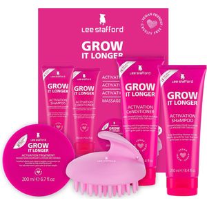 Lee Stafford Grow It Longer Set - Shampoo, Conditioner & Haarmasker - met Massageborstel - Stimuleert Haargroei - Haarverzorging