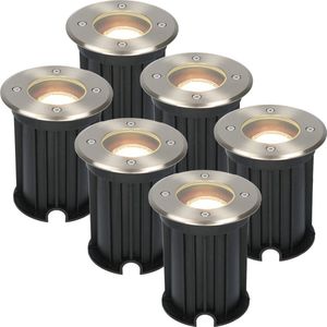 6x V-TAC ZOILA - LED grondspots voor buiten - Rond - RVS - Waterdicht IP65 - Verwisselbare GU10 - 6.5 Watt - 3000K Warm wit - Dimbaar - Tuinspots en buiten inbouwspots - 3 jaar garantie -