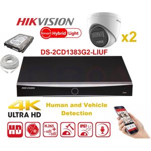 HIKVISION Camerakit Smart Hybrid G2-serie 2x IP-camera Turret 8MP - NVR 8xChannel - Harde schijf 2Tb Uitbreidbaar tot max. 8x IP-camera NIEUW